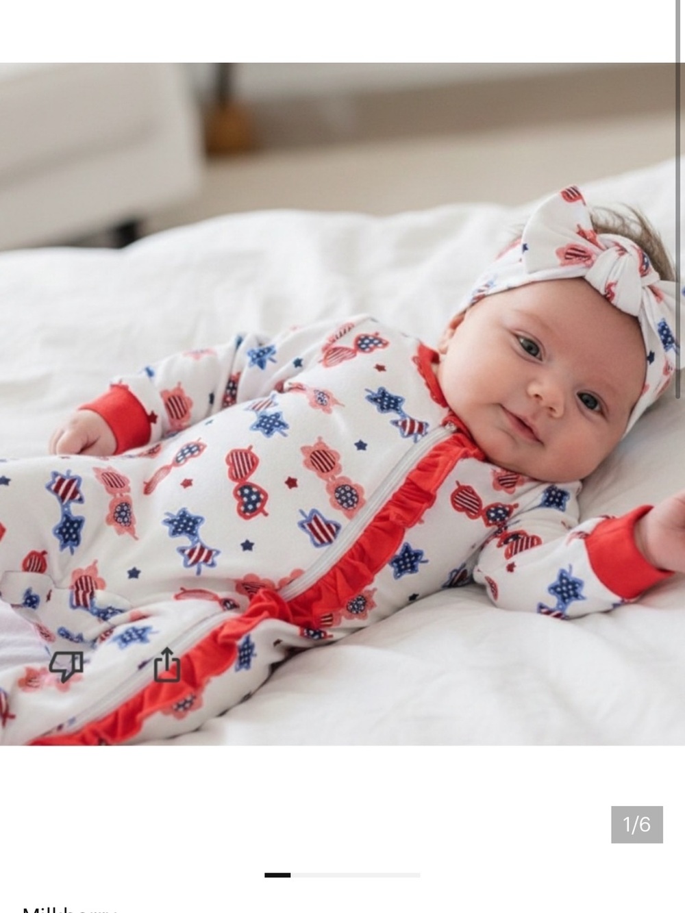 Milkberry Patriotic Ruffle Footie 6-9 Months